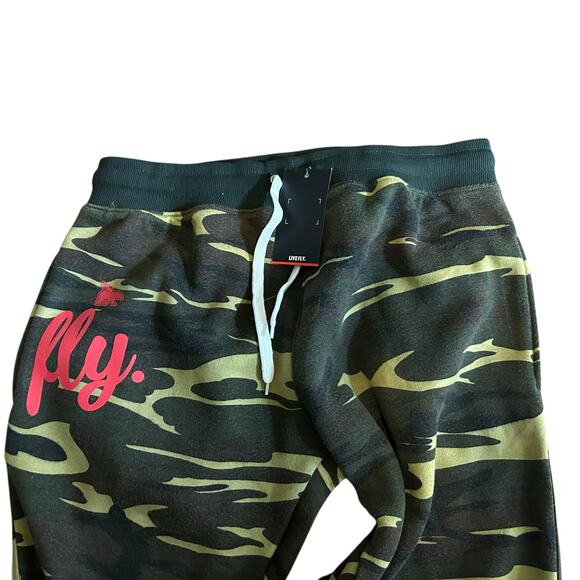 FLY first Love Yourself Camo Sweatpants NWT SZ L Cuffed Hem Pockets Jogging - Picture 6 of 8